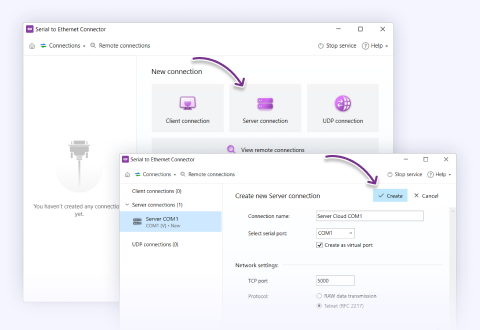 Set up a “Server connection” on the computer that hosts the device