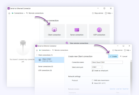 Start a “Client connection” on the cloud server