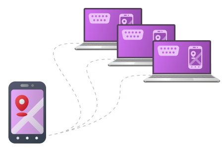 Uma localização GPS sendo recebida por vários computadores