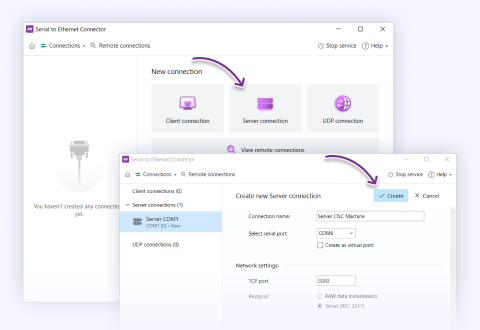 Select “Server connection” and choose Telnet in “Network settings”