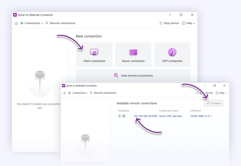 Choose “Client connection” on the remote machine