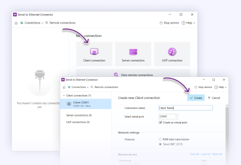 Sélectionnez “Connexion client” pour trouver le périphérique partagé