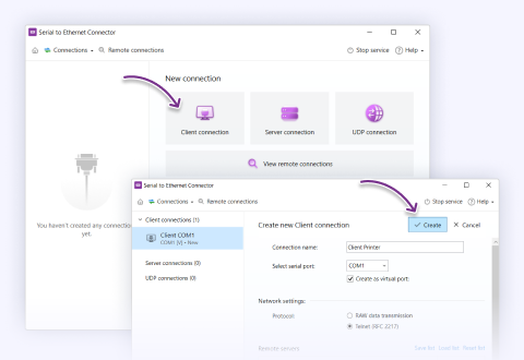 Crea una connessione cliente nella macchina virtuale